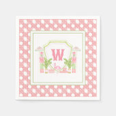 Rosa & Grün Palm Beach Nussknacker Monogrammwappen Serviette (Vorderseite)