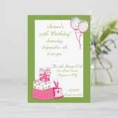 Rosa Grün punktierte Party Einladung (Stehend Vorderseite)