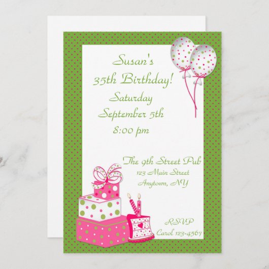 Rosa Grün punktierte Party Einladung (Vorne/Hinten)