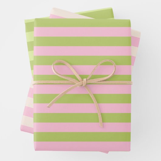 Rosa & Grün Retro minimalist gestreift Geschenkpapier Set (Beispiel)