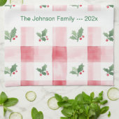 Rosa Grün Retro Weihnachten Personalisiert Geschirrtuch (Gefaltet)