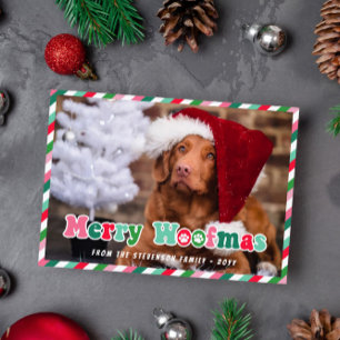 Rosa Grün Rotes Retro Fröhliches Woofmas Hunde Wei Feiertagskarte