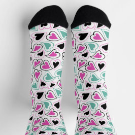 Rosa Grün Schwarzes modernes Herz Valentinstag Mus Socken