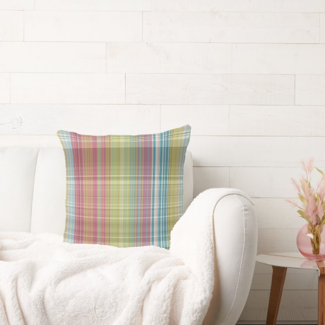 Rosa, grün und blau Kariert Kissen (Liege)