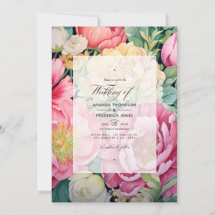 Rosa, Grün und Gold Florales Frühlingshochzeit Einladung