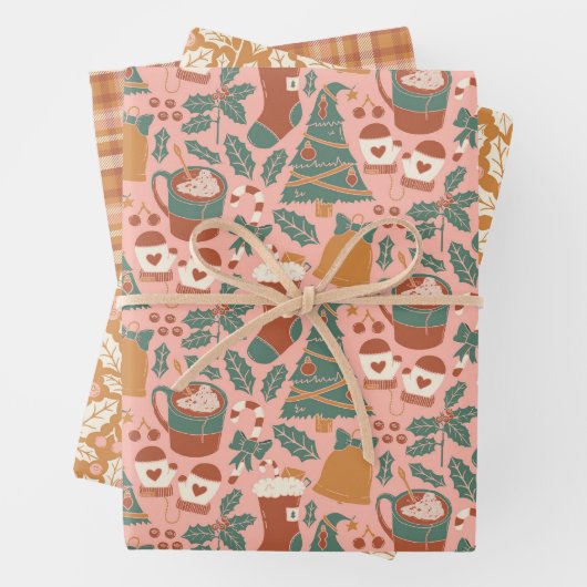 Rosa, grün und orange Urlaub Geschenkpapier Set (Beispiel)