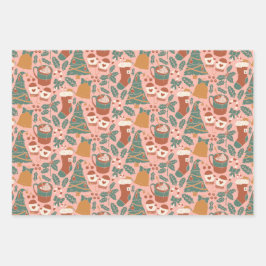 Rosa, grün und orange Urlaub Geschenkpapier Set