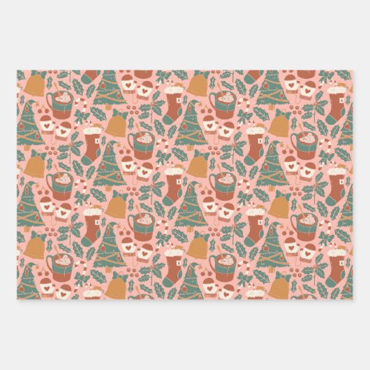 Rosa, grün und orange Urlaub Geschenkpapier Set (Vorderseite)