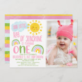 Rosa Grün unser kleiner Sonnenschein 1. Geburtstag Einladung (Vorne/Hinten)