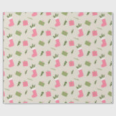 Rosa Grün Weihnachtsgeschenk Strumpf Muster Creme Geschenkpapier (Flach)