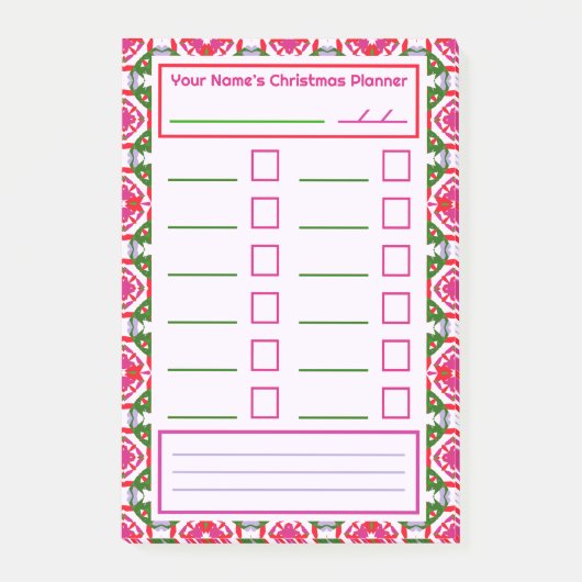Rosa Grün Weihnachtsplaner Festivals Organisator Post-it Klebezettel (Vorderseite)