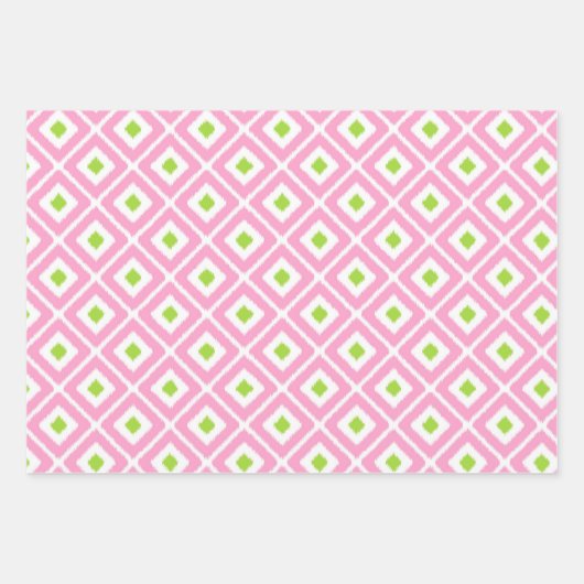 Rosa, Grün, Weiß Diamantmuster Geschenkpapier Set (Vorderseite 3)