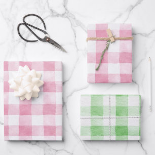 Rosa Grün Weiß Kariert Gestreift Geburtstag Geschenkpapier Set