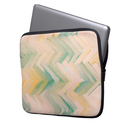 Rosa grün Zickzack. Moderne abstrakte geometrische Laptopschutzhülle (Vorderseite Links)