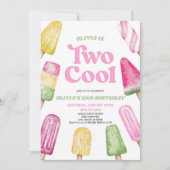 Rosa Grün zwei Coole Popsität 2. Geburtstag Party Einladung (Vorderseite)
