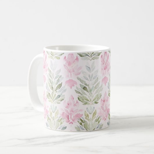 Rosa Grüne Abstrakte Floral Kaffeetasse (Vorderseite Links)