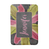 Rosa grüne Anthracite Fantasy Blume Fraktal Name Badematte (Vorderseite Vertikal)