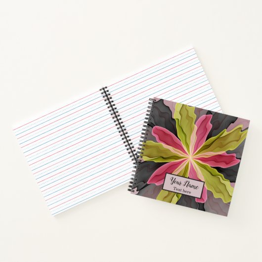 Rosa grüne Anthracite Fantasy Blume Fraktal Name Notizblock (Innenseite)