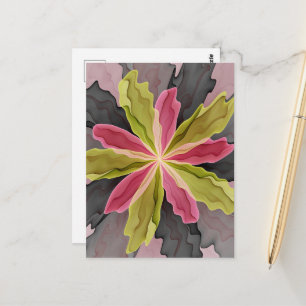 Rosa grüne Anthrazit-Fantasie-Blumen-Fraktal-Kunst Postkarte