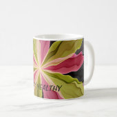 Rosa grüne Anthrazit Fantasy Blume Fraktal Text Kaffeetasse (VorderseiteRechts)