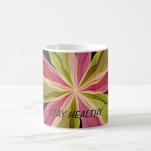 Rosa grüne Anthrazit Fantasy Blume Fraktal Text Kaffeetasse (Mittel)