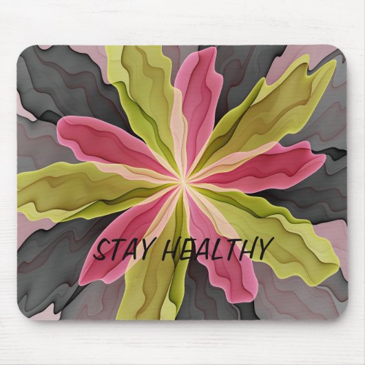 Rosa grüne Anthrazit Fantasy Blume Fraktal Text Mousepad (Vorne)