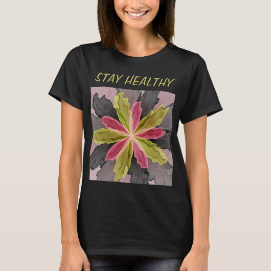 Rosa grüne Anthrazit Fantasy Blume Fraktal Text T-Shirt (Vorderseite)