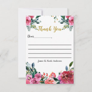 Rosa Grüne Aquarell Vintage Floral Danke schön