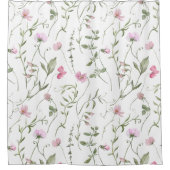 Rosa Grüne Aquarell-Wildblume Duschvorhang (Vorderseite)