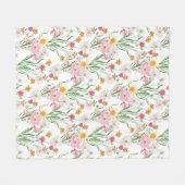Rosa grüne Aquarell-Wildblume Fleecedecke (Vorderseite (Horizontal))