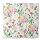 Rosa grüne Aquarell-Wildblume Fliese (Vorderseite)