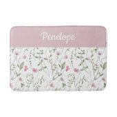 Rosa Grüne Aquarell-Wildblumen-Monogramm Badematte (Vorderseite)