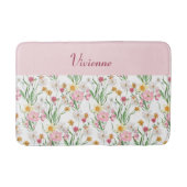 Rosa grüne Aquarell-Wildblumen-Monogramm Badematte (Vorderseite)