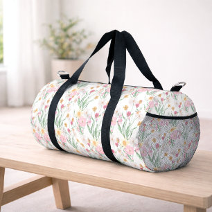 Rosa Grüne Aquarell-Wildblumen-Monogramm Duffle Bag