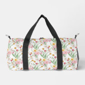 Rosa Grüne Aquarell-Wildblumen-Monogramm Duffle Bag (Vorderseite)