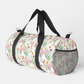 Rosa Grüne Aquarell-Wildblumen-Monogramm Duffle Bag (Rechte Ecke)