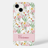 Rosa grüne Aquarell-Wildblumen-Name Case-Mate iPhone Hülle (Rückseite)