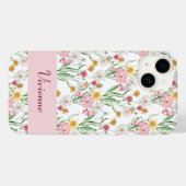 Rosa grüne Aquarell-Wildblumen-Name Case-Mate iPhone Hülle (Rückseite (Horizontal))