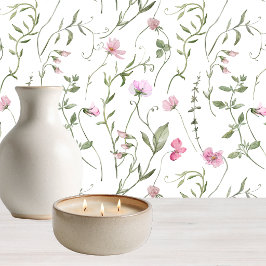 Rosa grüne Aquarell-Wildblumen-Wallpaper Tapete
