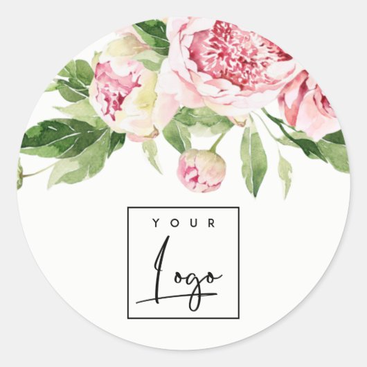 Rosa grüne Aquarellfarben - Blumenfirma Runder Aufkleber (Vorderseite)