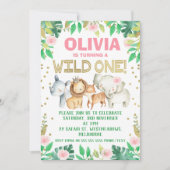 Rosa grüne Aquarellsafari Geburtstagseinladung Einladung (Vorderseite)