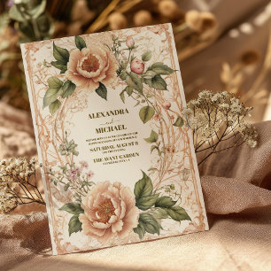 Rosa grüne Art Nouveau Floral Hochzeit Einladung