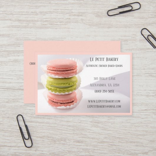 Rosa grüne Bäckerei Bäckerei Koch Pink Macarons Visitenkarte (Vorderseite/Rückseite Beispiel)