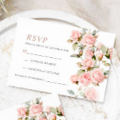 Rosa & grüne Blätter Hochzeitskarte RSVP Karte