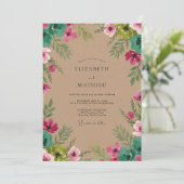Rosa grüne Blätterhochzeit Einladung (Stehend Vorderseite)