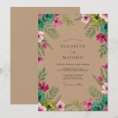 Rosa grüne Blätterhochzeit Einladung (Vorne/Hinten)