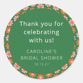 Rosa grüne Blume Brautparty Custom Vielen Dank Runder Aufkleber