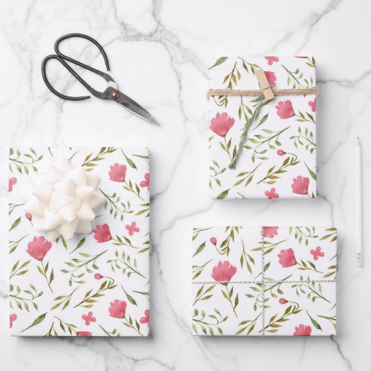 Rosa grüne Blume Geschenkpapier Set (Vorderseite)