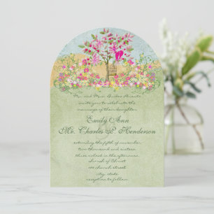 Rosa grüne Blume Hochzeit von Birds Baum Einladung