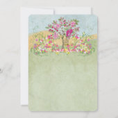 Rosa grüne Blume Hochzeit von Birds Baum Einladung (Rückseite)